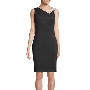 Calvin Klein Asymmetrical Dress in Black and Cream